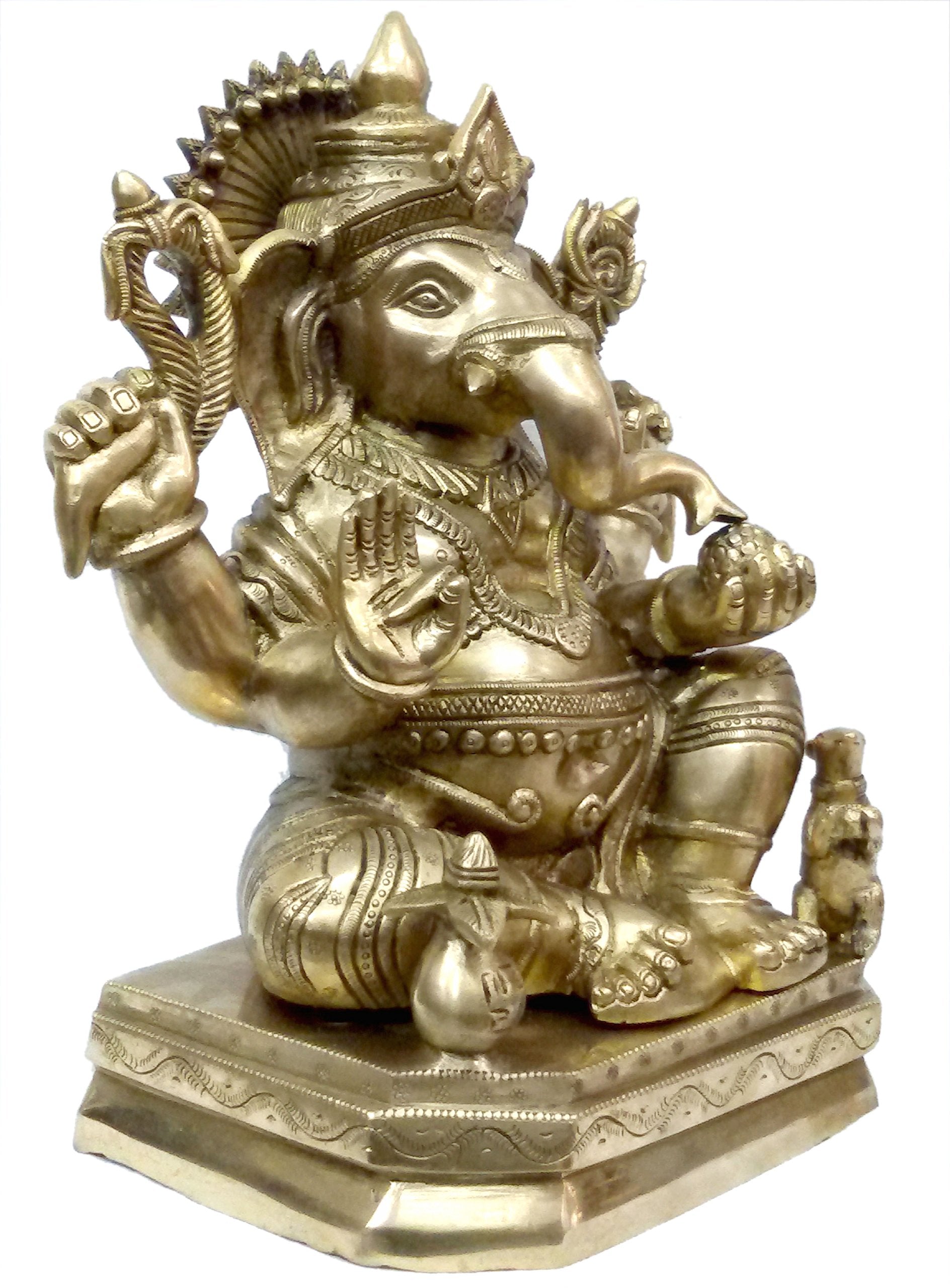 Kalarambh Brass Ganesha/Ganesh/Ganpati Idol Murti Statue For Home Pooja Puja Mandir Decor Collectible Handicraft Art, Yellow, 10